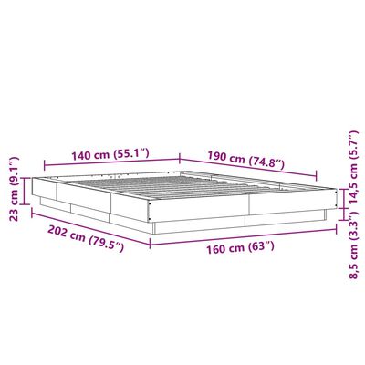 vidaXL Rám postele šedý sonoma 140 x 190 cm kompozitní dřevo