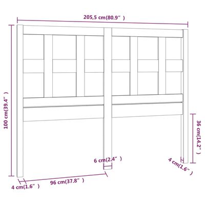 vidaXL Čelo postele 205,5 x 4 x 100 cm masivní borovice