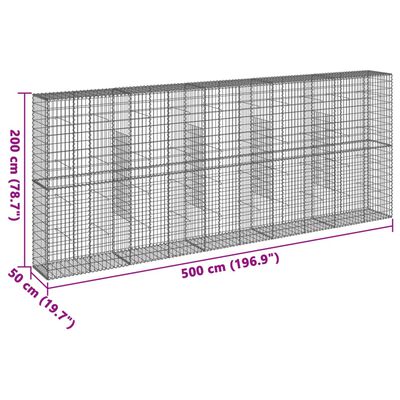 vidaXL Gabionový koš s víkem 500 x 50 x 200 cm pozinkované železo