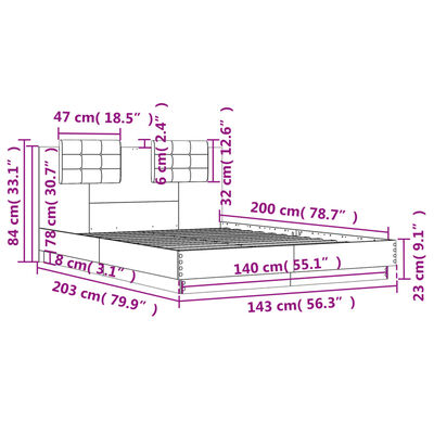 vidaXL Rám postele s čelem a LED osvětlením černý 140x200 cm