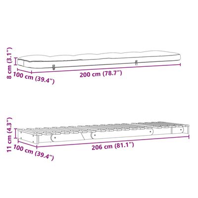 vidaXL Futonová rozkládací pohovka s matrací 100x206x11 cm borovice