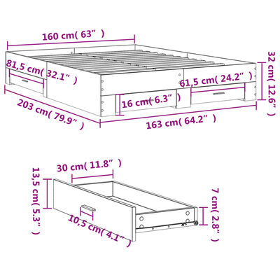 vidaXL Rám postele se zásuvkami hnědý dub 160x200 cm kompozitní dřevo