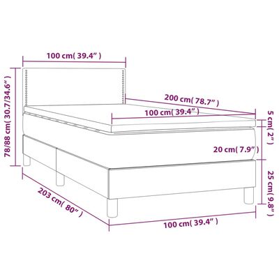 vidaXL Box spring postel s matrací a LED růžová 100x200 cm samet