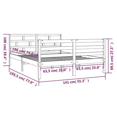 vidaXL Rám postele bílý 135 x 190 cm Double masivní dřevo