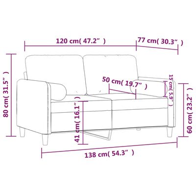 vidaXL 2místná pohovka s polštáři tmavě šedá 120 cm samet