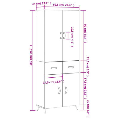 vidaXL Skříň highboard černá 69,5 x 34 x 180 cm kompozitní dřevo