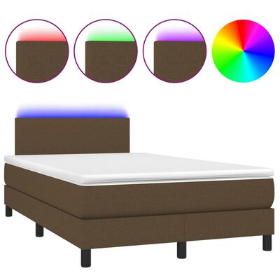 vidaXL Box spring postel s matrací a LED tmavě hnědá 120x200 cm textil