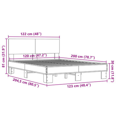 vidaXL Rám postele hnědý dub 120 x 200 cm kompozitní dřevo a kov