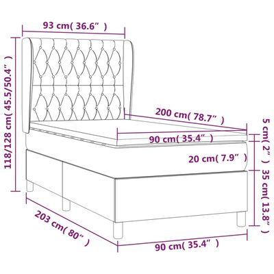 vidaXL Box spring postel s matrací světle šedá 90x200 cm samet