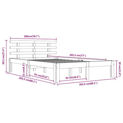 vidaXL Rám postele bílý masivní dřevo 200 x 200 cm