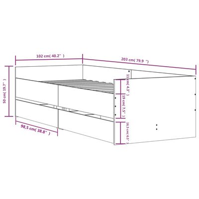 vidaXL Rám postele se zásuvkami šedý sonoma 100 x 200 cm