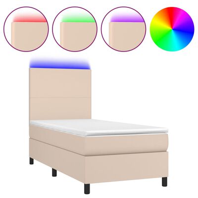 vidaXL Box spring postel matrace a LED cappuccino 80x200 cm umělá kůže