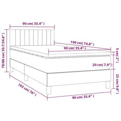 vidaXL Box spring postel s matrací a LED tmavě hnědá 90x190 cm textil