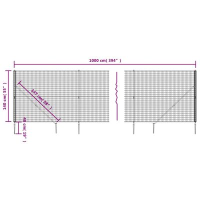 vidaXL Drátěný plot s kotevními hroty antracitový 1,4 x 10 m