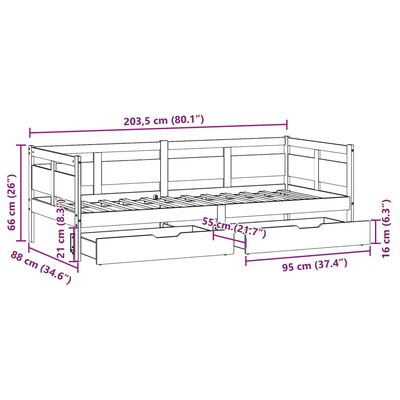 vidaXL Válenda se zásuvkami 80 x 200 cm masivní borovice