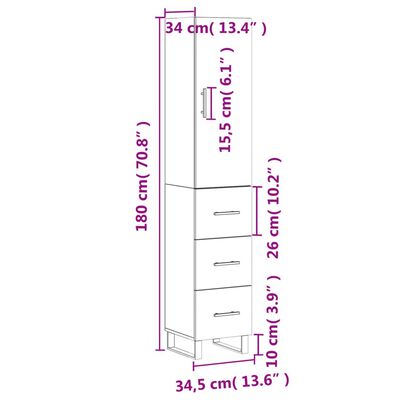 vidaXL Skříň highboard bílá s vysokým leskem 34,5x34x180 cm kompozit