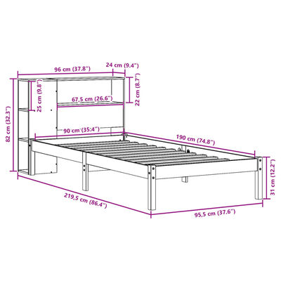 vidaXL Postel s knihovnou bez matrace 90 x 190 cm masivní borovice