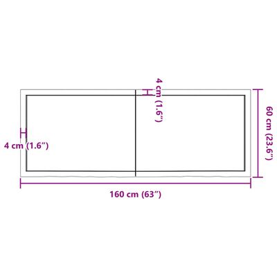 vidaXL Stolní deska 160x60x(2-6) cm neošetřený masivní dubové dřevo