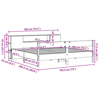 vidaXL Postel s knihovnou bez matrace bílá 180x200 cm masivní borovice