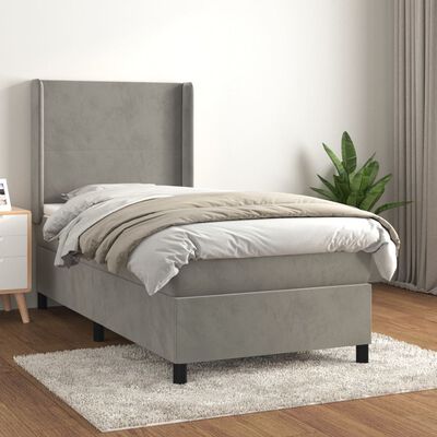 vidaXL Box spring postel s matrací světle šedá 90x200 cm samet