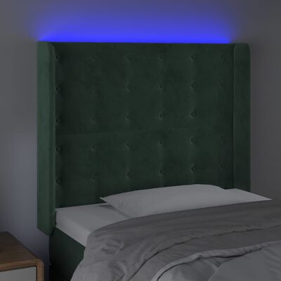 vidaXL Čelo postele s LED tmavě zelené 103 x 16 x 118/128 cm samet