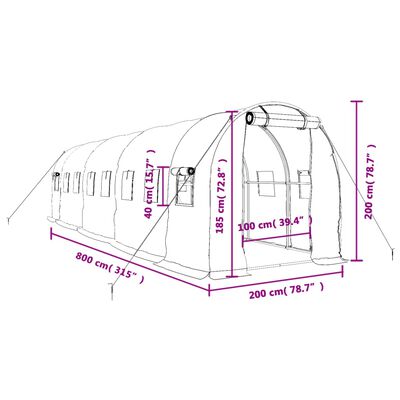 vidaXL Skleník s ocelovým rámem bílý 16 m² 8 x 2 x 2 m