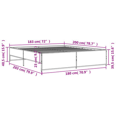 vidaXL Rám postele dub sonoma 180 x 200 cm kompozitní dřevo a kov