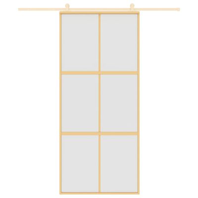 vidaXL Posuvné dveře zlaté 90 x 205 cm mléčné ESG sklo a hliník