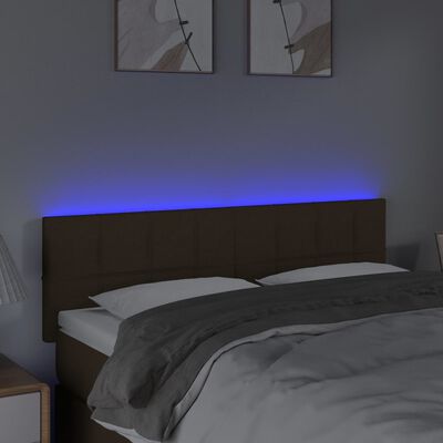 vidaXL Čelo postele s LED tmavě hnědé 144x5x78/88 cm textil
