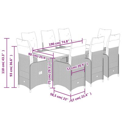 vidaXL 9dílný zahradní bistro set s poduškami černý polyratan