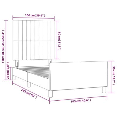 vidaXL Rám postele s čelem tmavě šedý 100x200 cm samet