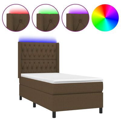 vidaXL Box spring postel s matrací a LED tmavě hnědá 100x200 cm textil