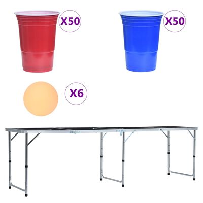 vidaXL Skládací stůl na beer pong s kelímky a míčky 240 cm