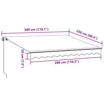 vidaXL Ručně zatahovací markýza hnědá 300 x 250 cm