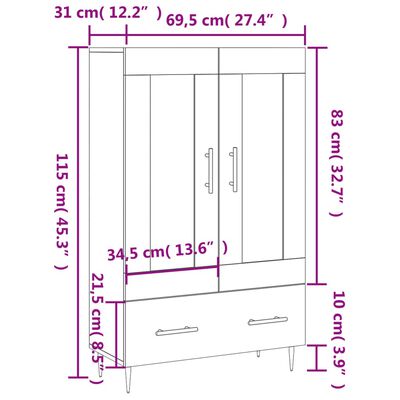 vidaXL Skříň highboard dub sonoma 69,5 x 31 x 115 cm kompozitní dřevo