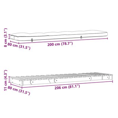 vidaXL Futonová rozkládací pohovka s matrací bílá 80x206x11cm borovice