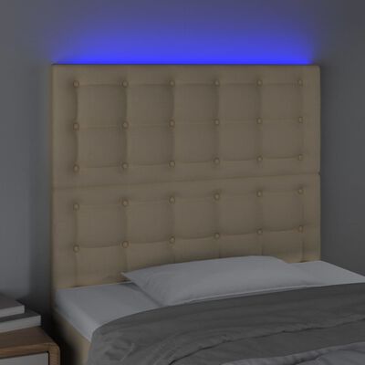 vidaXL Čelo postele s LED krémové 100x5x118/128 cm textil