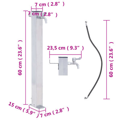 vidaXL Zahradní sloupek na vodu 60 cm nerezová ocel čtvercový