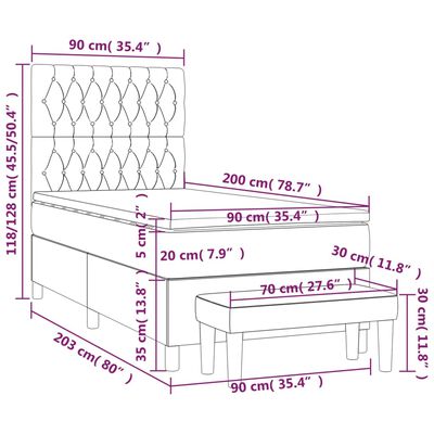 vidaXL Box spring postel s matrací světle šedá 90x200 cm samet