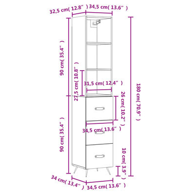 vidaXL Skříň highboard šedá sonoma 34,5 x 34 x 180 cm kompozitní dřevo