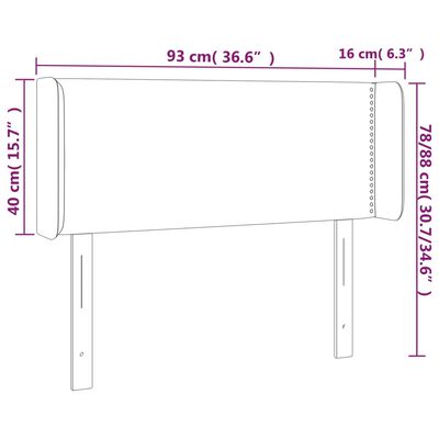 vidaXL Čelo postele s LED světle šedé 93 x 16 x 78/88 cm textil