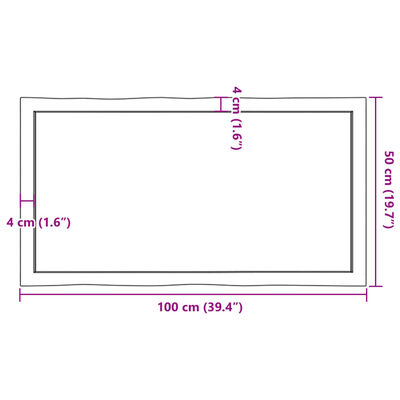 vidaXL Stolní deska hnědá 100x50x(2-4)cm ošetřený dřevo živá hrana