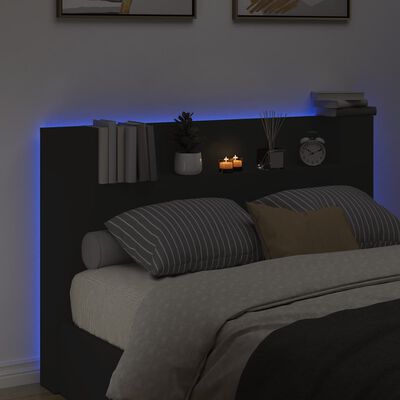 vidaXL Čelo postele s úložným prostorem a LED černé 160x16,5x103,5 cm