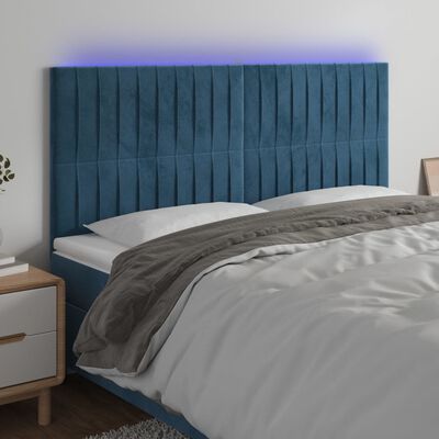 vidaXL Čelo postele s LED tmavě modré 160x5x118/128 cm samet