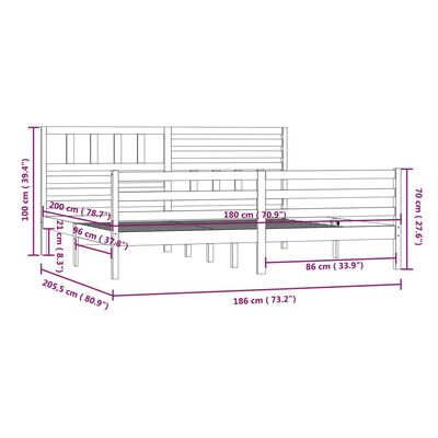 vidaXL Rám postele bílý 180 x 200 cm Super King masivní dřevo