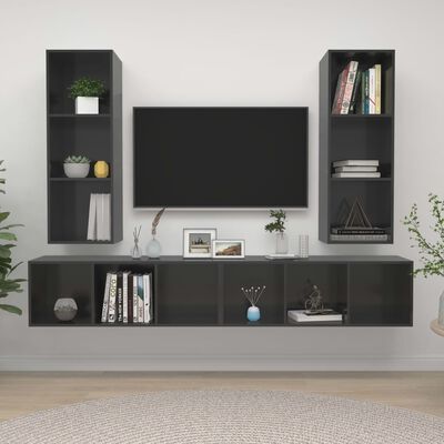 vidaXL Nástěnné TV skříňky 4 ks šedé s vysokým leskem kompozitní dřevo