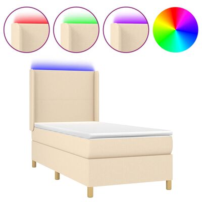 vidaXL Box spring postel s matrací a LED krémová 80 x 200 cm textil