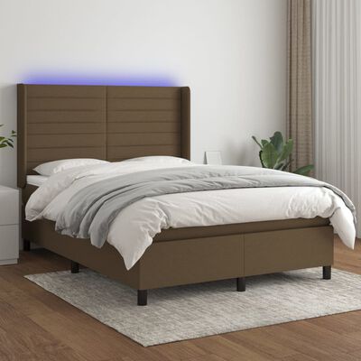 vidaXL Box spring postel s matrací a LED tmavě hnědá 140x200 cm textil