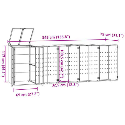 vidaXL Box na 5 popelnic antracitový 345 x 79 x 117 cm ocel