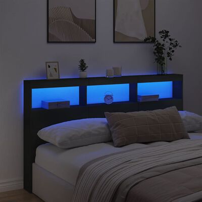 vidaXL Čelo postele s úložným prostorem a LED černé 180 x 17 x 102 cm